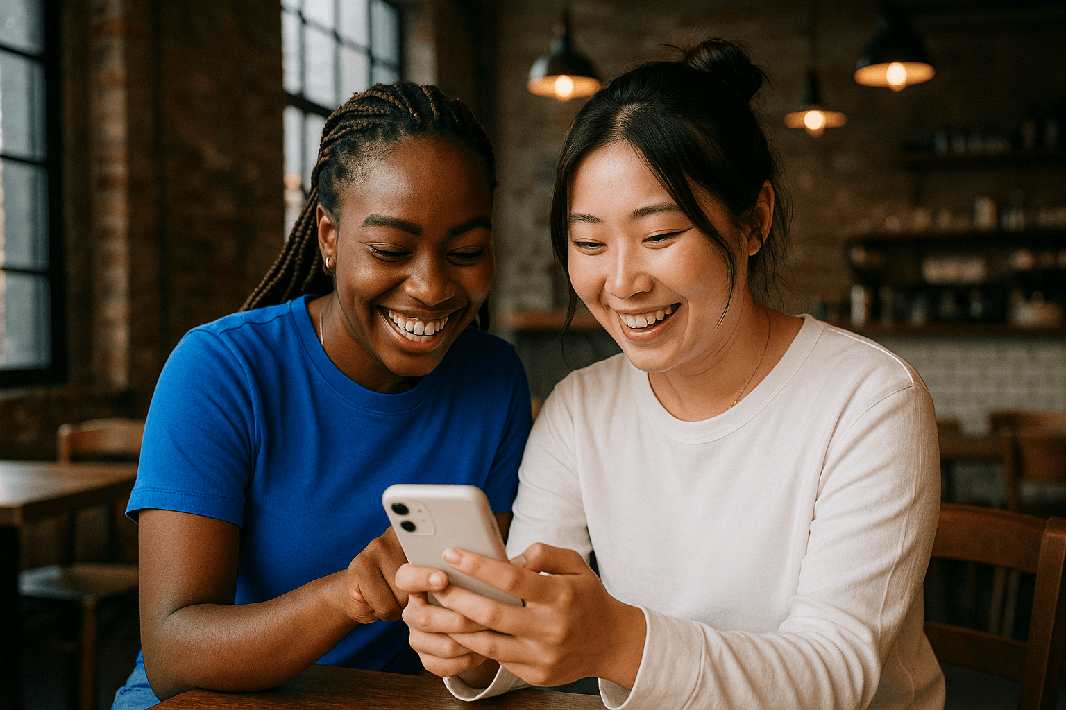 Two people learning about Bitcoin on a phone, symbolizing Buidl Media's mission to help global users get started with confidence.
